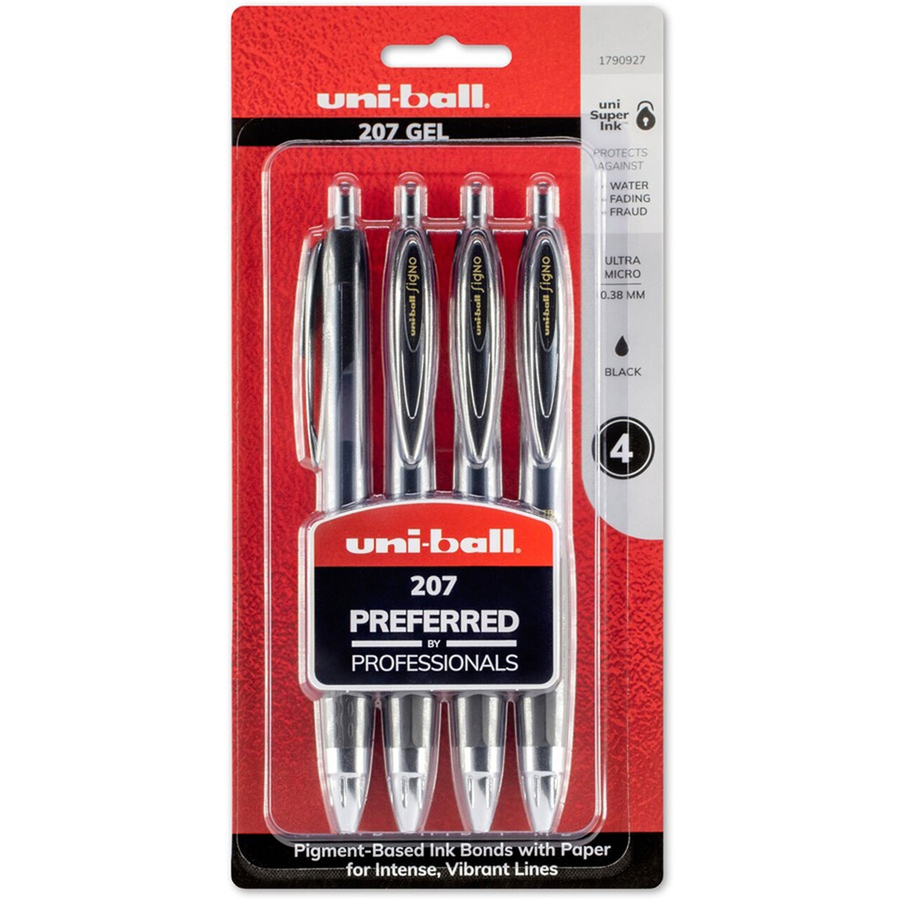 Uni-Ball 207 0.7mm Gel Pens - Ultra Micro Pen Point - 4 / Pack